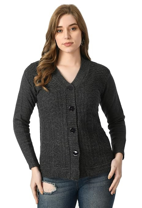 Women's Regular Fit V-Neck Full Sleeve Self Solid Winter wear Sweater Cardigans (Size XL/XXL)
