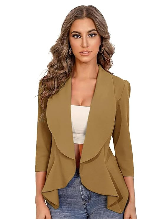 Women's Lightweight Open Front Blazer – Draped Waterfall Longline Blazer Style