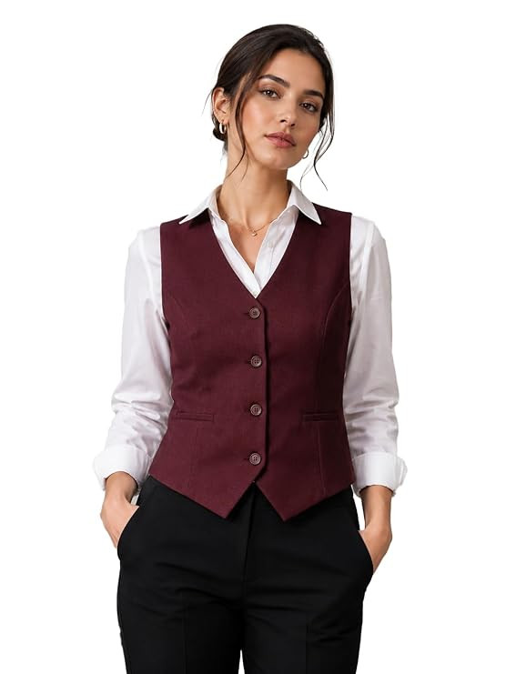 Women's Formal Waistcoat | Premium Tailored Vest | Sleeveless V-Neck Office Blazer Jacket | Regular Fit Business Casual Waistcoat for Women