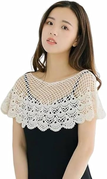 ENZAMOL Lace Shawl Poncho Cape for Women Bridal Cape Short Shrugs Net Stylish Knitted Shrugs Western Poncho for Women Crochet Shrug Offshoulder Dress Beachwear White