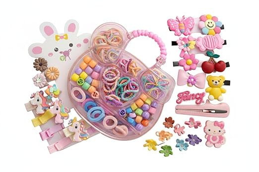 Rakshabandhan Gifts for Girls Premium Teddy Accessories Box Purse (150 Pcs) | Mini Claw Clips Card (10 Pcs) + Cute Cartoon Multicolor Hair Clips (10 Pcs) | Safe Soft No Slip Toddler Hair Clips for Girls | kuromi Korean Style Small Pearl Mini Hair Claw Car