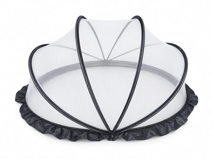 Baby Mosquito Net, Pop-Up Dome Style, Mesh Cover with Ruffled Base, Black and White