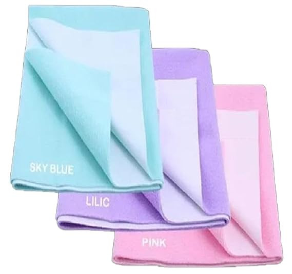 PVC (Polyvinyl Chloride) Baby Bed Protector Waterproof Dry Sheet for New Born Babies (Free Size Multicolor_Pack of 3)
