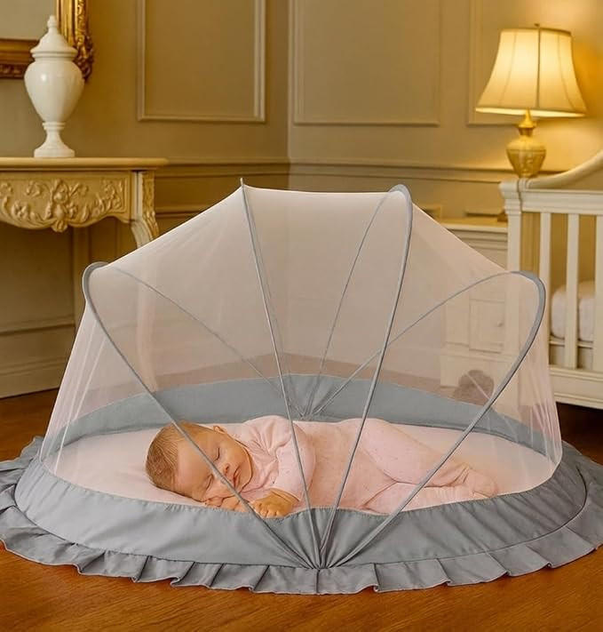 Gray Foldable Baby Mosquito Net, Bottomless Net for Infants, for Safe & Easy Use | 135 x 70 x 70 cms Mosquito Net for Baby, Toddlers & Infant (0-36 Months),
