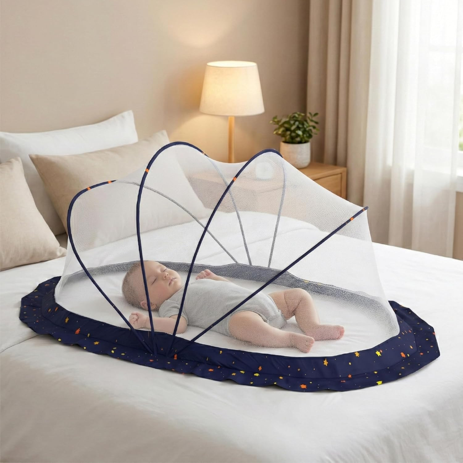 Cuppy Baby Mosquito Net for Kids 0-2 Years | Foldable & Bottomless with Soft Breathable Mesh | Lightweight, Portable & Sturdy Umbrella Net for Kids 90x60x45 cm