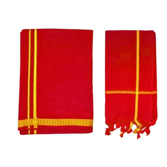 Mens Cotton Dhoti with Towel (Pack Of 1)| Dhoti For Men| Mundu|Temple/Pooja Wear| Lungi For Men| Vesti| 2.00 Meters