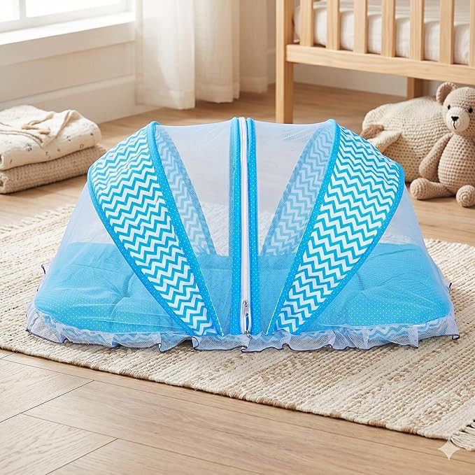Mosquito Net for Baby 0-6 Months, Foldable Baby Bed with Net, Portable Baby Bed Set with Breathable Mesh (Blue)