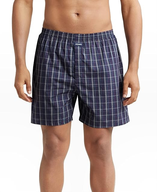 Jockey 1222 Men Super Combed Mercerized Cotton Woven Checkered Boxer Shorts with Back Pocket_(Pack of 2, Colors & Prints May Vary)