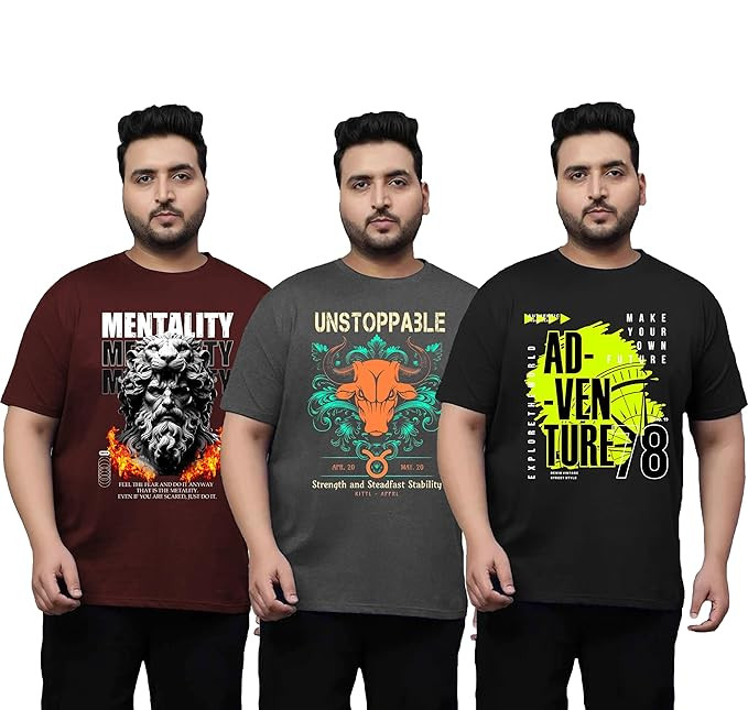 West Gate Clothing Plus Size T-Shirt for Men | Cotton Mens Tshirt XL,2XL,3XL,4XL,5XL | Travel,Adventure T-Shirt | Urban | Mens T-Shirt Combo Pack of 3