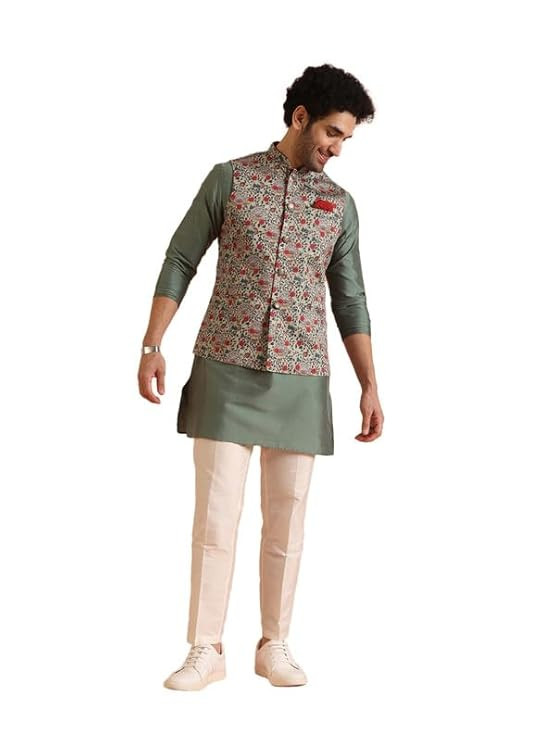 Men's Cotton Printed Kurta with Nehru Jacket Set | Wedding Festive Ethnic