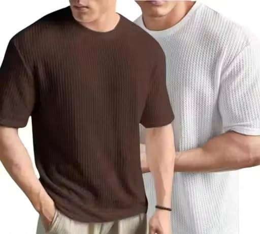 Enterprises Fashionable Men Combo Tshirt Pack of 2 Popcorn Fabric self Design Short Sleeve Daily Designs Set
