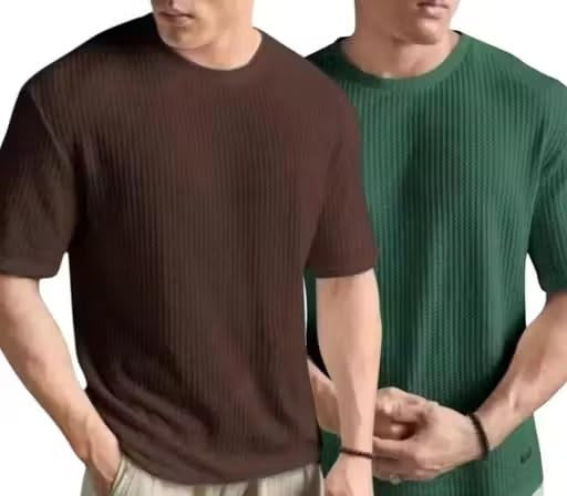 Enterprises Fashionable Men Combo Tshirt Pack of 2 Popcorn Fabric self Design Short Sleeve Daily Designs Set
