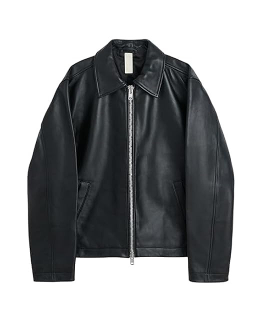 Black Leather Jacket for Men | Collared Zip-Up Classic Style | Crop Fit Racing Sports Bomber Jacket | Regular Fit Jacket for Casual & Biker Wear
