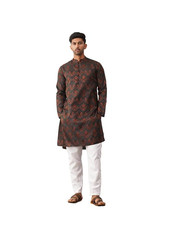 Men's Silk Blend Straight Fit Straight Kurta Pyjama Set.