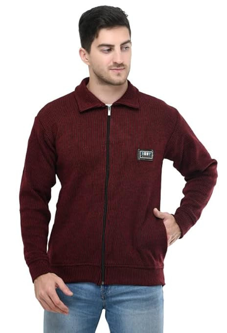 Men Zipper Thick Fabric Woolen Winterwear Full Sleeve Collar with Side Pockets Jacket/Sweater