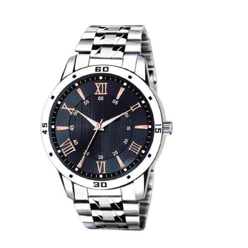 Men's Premium Analog Watch with Roman Number Markers and Stainless Steel Chain Strap