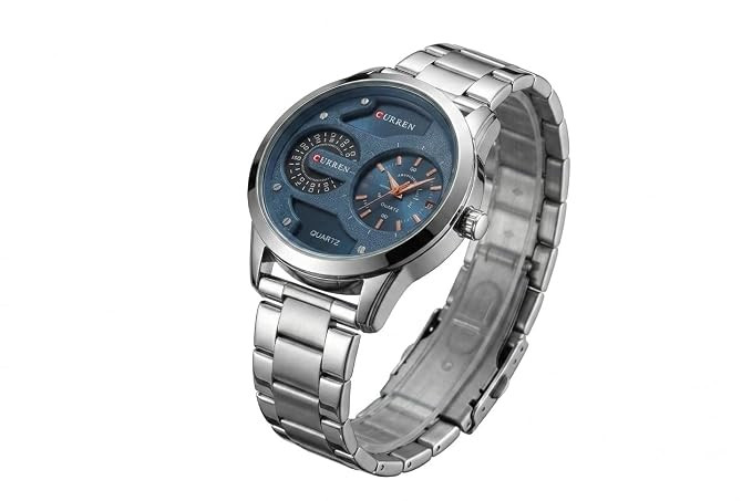 Stainless Steel Chronograph Luxury Analogue Watch for Men with Blue Dial | Premium Men's Wrist Watch | Fashion Business Timepiece | Durable Steel Strap | Elegant Everyday Watch