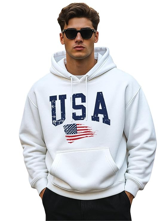 Cotton Fleece Oversized Baggy Fit Hooded Sweatshirt Drop Shoulder USA Front Printed Full Sleeve Hoodie for Men