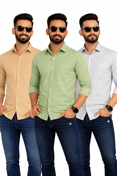 Men’s Polycotton Shirt Combo Pack of 3 | Regular Fit Casual & Formal Shirts for DailyWear | Wrinkle Resistant & Breathable Men’s Shirt