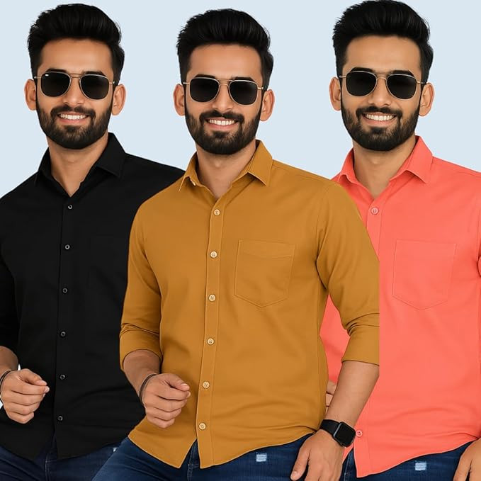 Men’s Polycotton Shirt Combo Pack of 3 | Regular Fit Casual & Formal Shirts for DailyWear | Wrinkle Resistant & Breathable Men’s Shirt