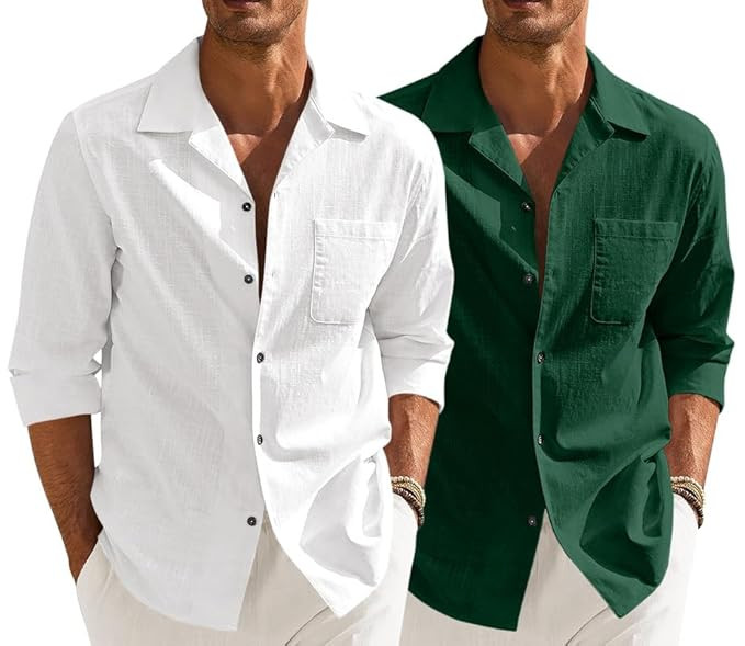 Combo of Men’s Casual Cotton Blend Shirt || Long Sleeve Button Down with Spread Collar | Lightweight Breathable Fabric | Stylish Solid Shirt for Beach, Office & Everyday Wear Pack of 2