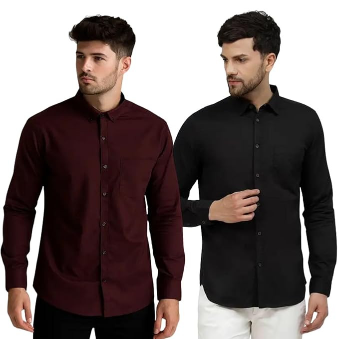 Men's Solid Cotton Formal Shirt Combo| Plain Full Sleeve Regular Fit Office Wear | Comfortable & Stylish Shirt for Work & Daily Use | Pack of 2