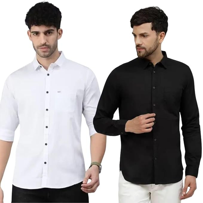 Men's Solid Cotton Formal Shirt Combo| Plain Full Sleeve Regular Fit Office Wear | Comfortable & Stylish Shirt for Work & Daily Use | Pack of 2