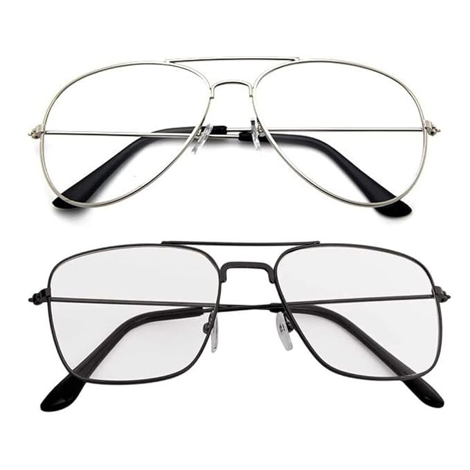Unisex Square & Aviator Spectacle Frame, Clear Lenses, Pack of 2