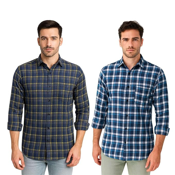 Pack of 2 Men’s Checkered Regular Fit Shirts | Full Sleeve Cotton Shirts for Men and Boys