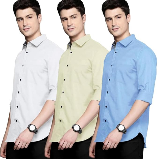 Men's Solid Shirt | Soft Cotton Blend | Casual Shirt | Plain | Full Sleeve - Regular Fit (Combo | Available in Plus Size and Combo Pack of 3)