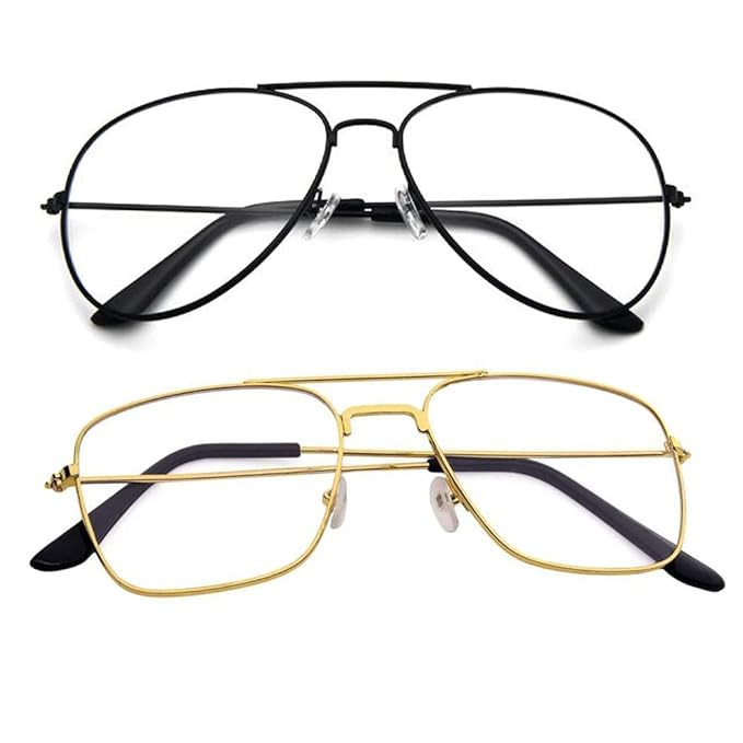 Unisex Aviator & Rectangular Spectacle Frame, Clear Lenses, Pack of 2