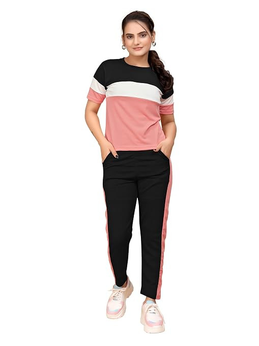 Women's Printed Polyester NightSuit Set, Lightweight Stretchable Night Suit and Gym Outfit with Side Pockets