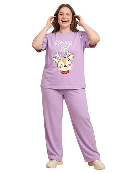 My Swag Womens Cotton Printed Nightsuit Set |T-Shirt & Pajama Pants | Soft Breathable Sleepwear and Loungewear for Women