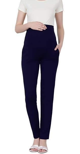 Maternity Pants for Women | High Waist Stretchable Pregnancy Leggings | Soft Comfortable Belly Support Pants | Slim Fit Navy Blue Maternity Wear