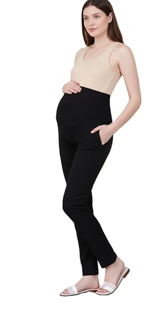 Garment Maternity Leggings for Women | Over Belly High Waist Pregnancy Pants with Tummy Support | Stretchable Full Length Maternity Wear for Daily, Yoga & Casual Use (Black)