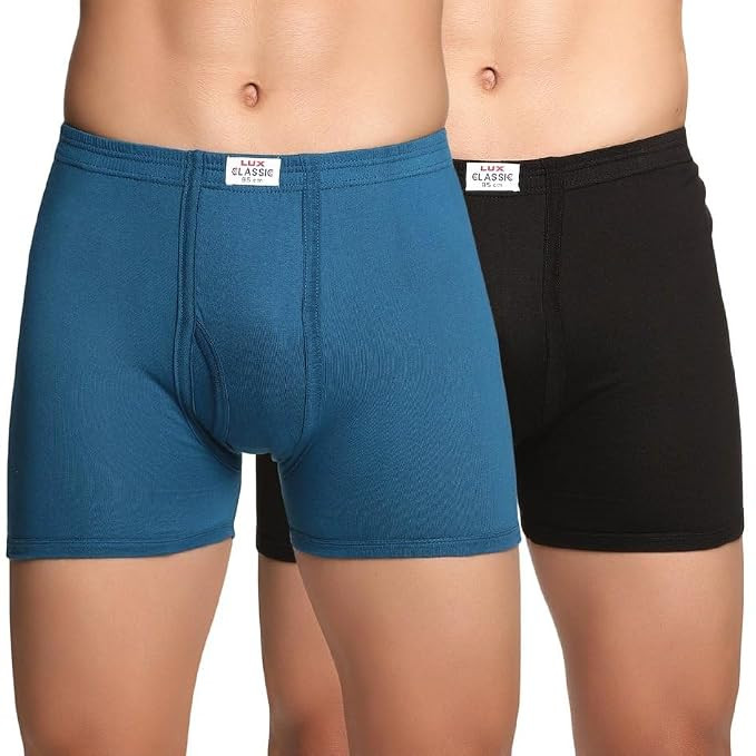 Lux Classic Men's Inner Elastic Trunks - Pack of 2 | Premium 100% Cotton | Ultimate Comfort Breathable, Soft & Durable | Everyday Essential Lux Underwear