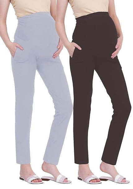 Women's Maternity Leggings with Pockets – Comfortable, High Waist Support and Stretchable Pants for Pregnancy - Pack of 2
