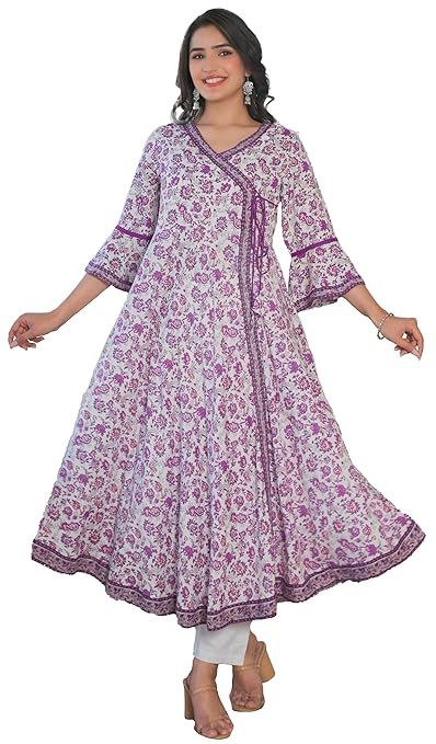TA  Yash Gallery Women's Rayon Relaxed Fit Angrakha Plus Size Floral Printed Kurta
