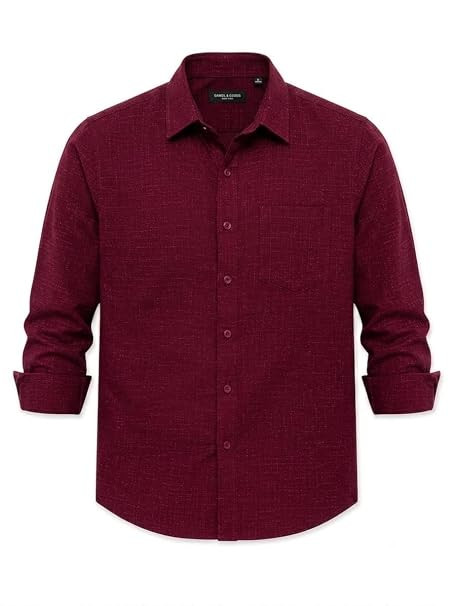 TA Men's Regular Fit Linen Shirt, Breathable Summer Wear, Full Sleeves Casual Shirt, Maroon