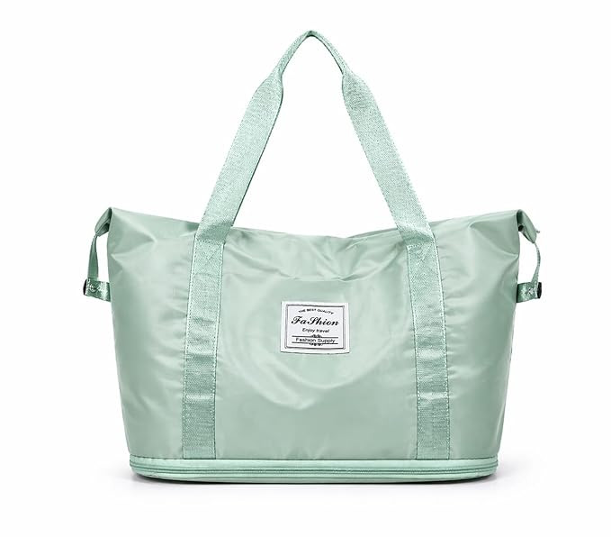 TA Fashion Supply Large Travel Tote Bag, Green, Nylon, Foldable Duffle Bag with Shoulder Straps