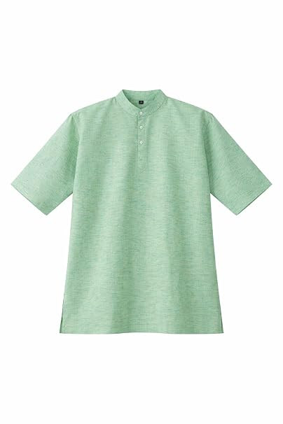 TA Men's Half Sleeve Short Kurta, Green, Mandarin Collar, Side Slits, Casual Ethnic Wear