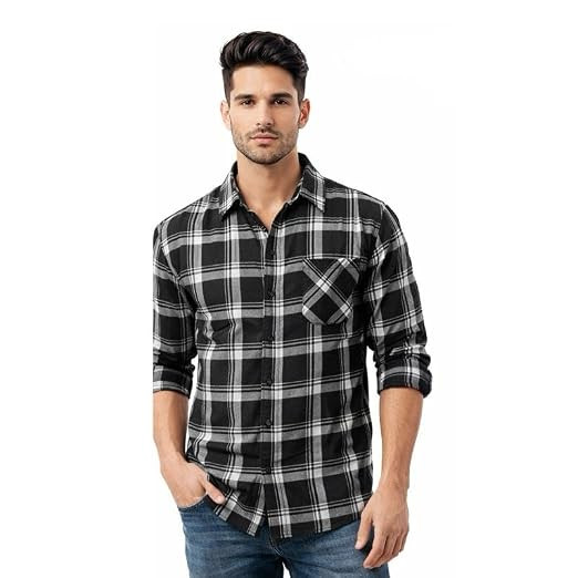 TA Men's Cotton Slim Fit Checks Shirt | Full Sleeves | Regular Collar | Casual Shirts for Men
