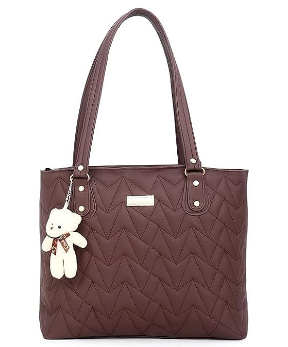 TA SELECTION INDIA Women's Handbag Synthetic Leather Shoulder Bag with Bear Charm Tote Shoulder Bag Faux Leather Fashion Tote Bags