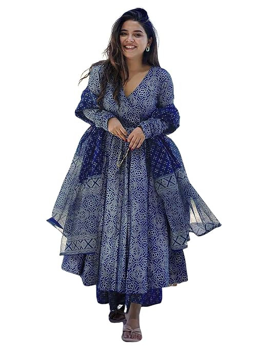 TA KEDARFAB Women's Silk Blend Bandhani Printed Angrakha Kurta Palazzo With Dupatta Set