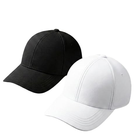 TA Plain Baseball Cap (Pack of 2) – Adjustable Strap, Breathable Cotton Blend, Casual Sports Hat for Men & Women (Black & White)