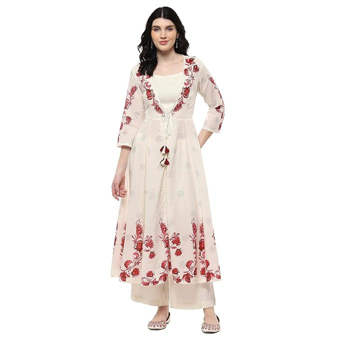 TA Women Cotton Anarkali Printed Suit Set