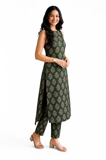 TA Women Floral Printed Rayon Kurta Palazzo Set | Sleeveless Kurta with Palazzo Pants