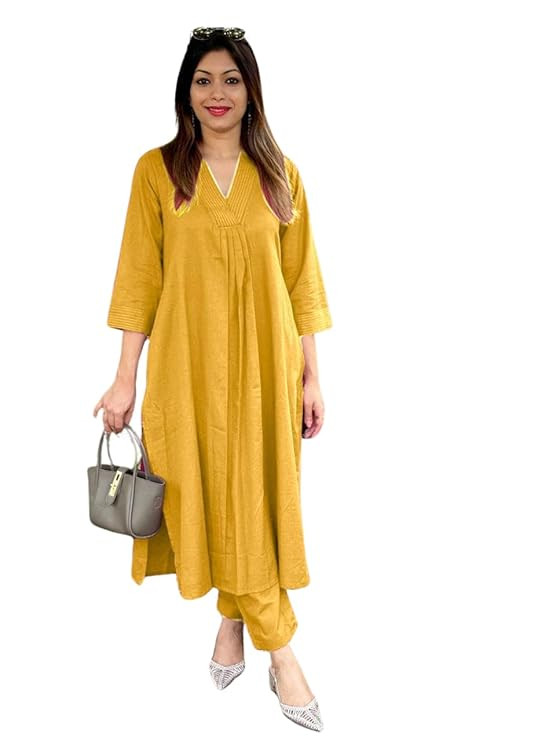 TA Women's Cotton Plain Coard set A-Line Straight Kurti With Pant