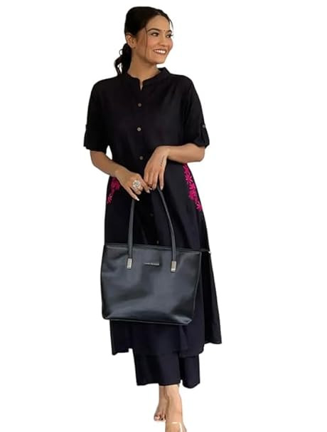 TA  Women's Reyon Kurta Palazzo Set, Short Sleeves, Mandarin collar, Rust Casual Wear,Embroidery on both pockets Traditional Indian Dress
