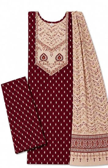 TA Women's Cotton Unstitched Salwar Suit Material with Printed Dupatta | 3 Piece Dress Material, Kurta + Bottom + Dupatta, Casual & Daily Wear, Red Colour, Cotton Fabric